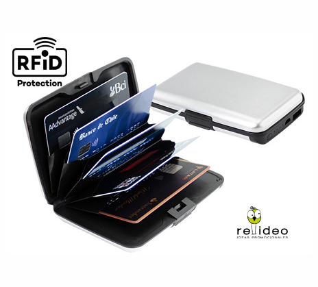 Estuche rígido Porta-Tarjetas (tamaño Tarjeta de Crédito) con protección anti-clonación o Escaneo RFID.