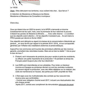 01/06/26 Courrier adressé le 1er juin 2026  à l'ensemble des élus des communes concernées par les associations de notre Fédération. 