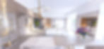 trendy modern interior design of a large studio in white and beige colors with large floor-to-ceilin