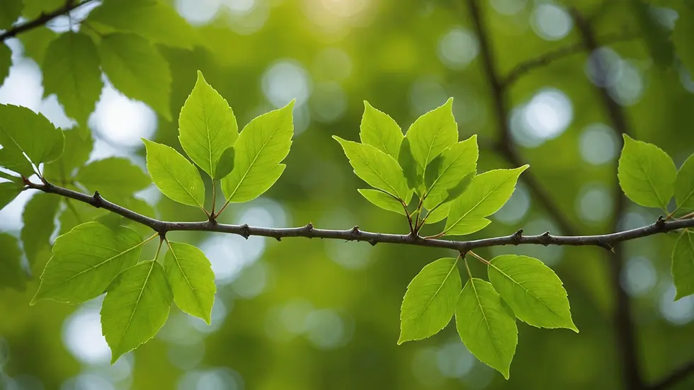 Close-up view of green leaves on a tree branch