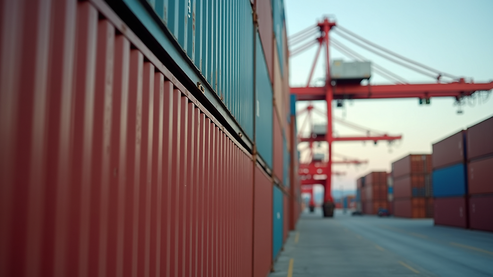 Close-up view of shipping containers at a busy port