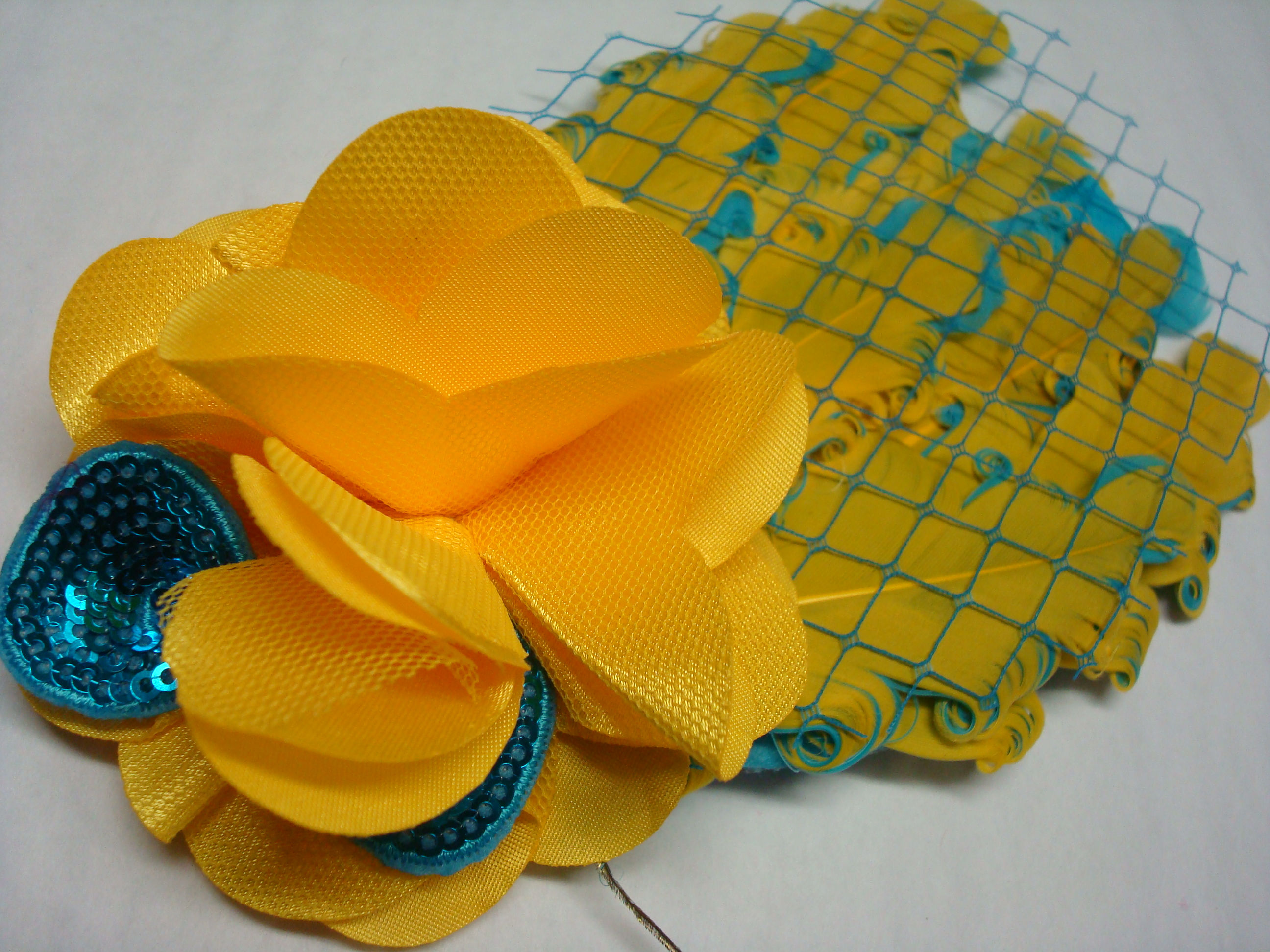 Yellow & Blue Feathers and flowers Headband - R