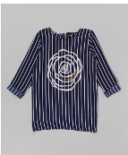 Thumbnail: Dark Blue Flower Stripe Tunic -R