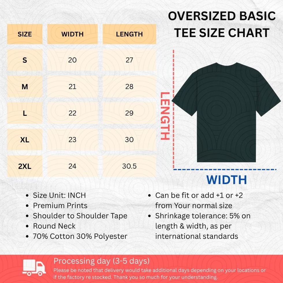 oversized tee size chart