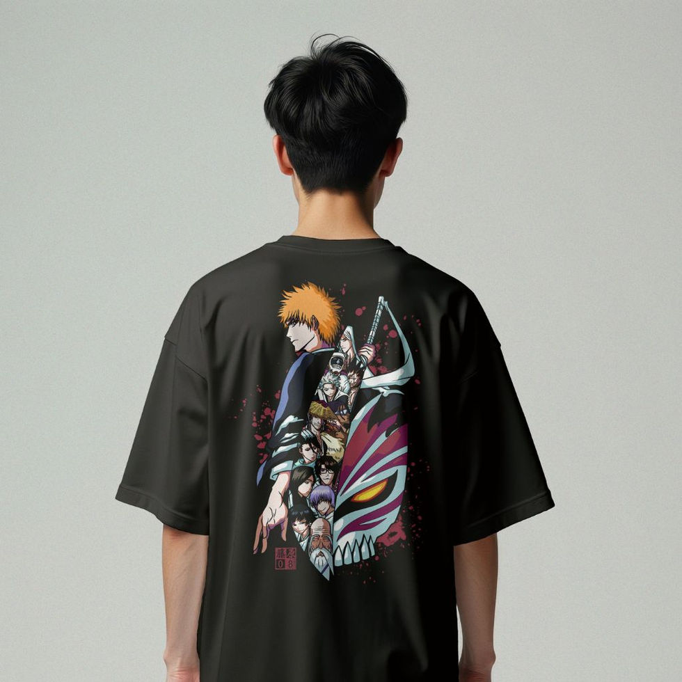 Bleach Ichigo Kurosaki Hollow Mask Oversized T-Shirt - FUJIWARAO8 Anime Graphic Black Tee Streetwear