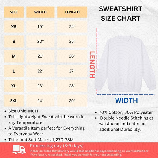 sweatshirt size chart