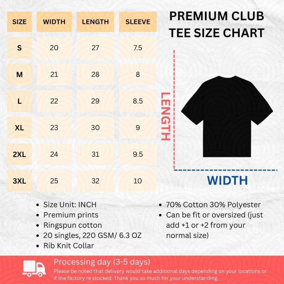 premium t-shirt round neck size chart