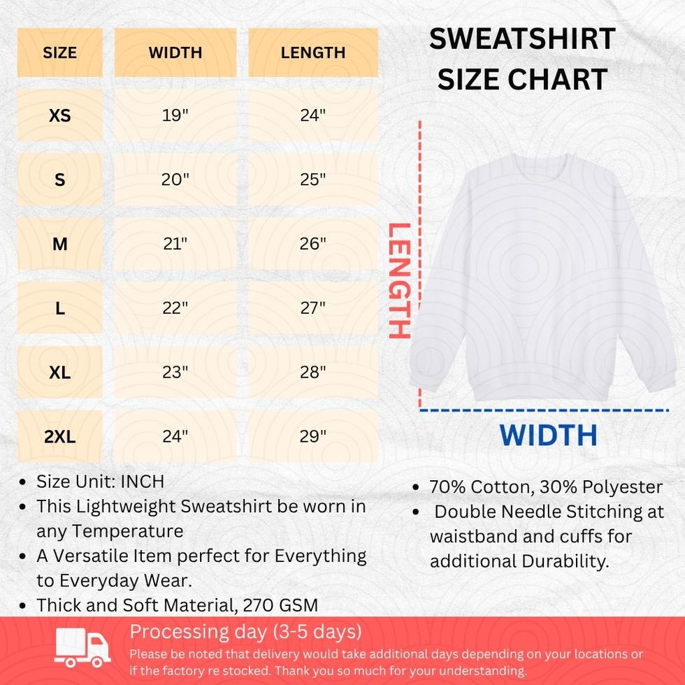 sweatshirt crew neck size chart