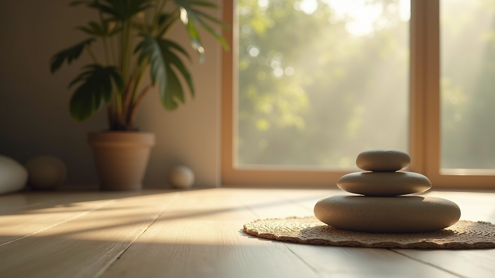 Close-up view of a serene meditation space with calming elements