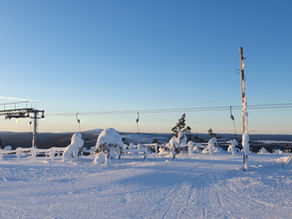 Besneeuwd en bevroren landschap op de pistes van Levi, Finland