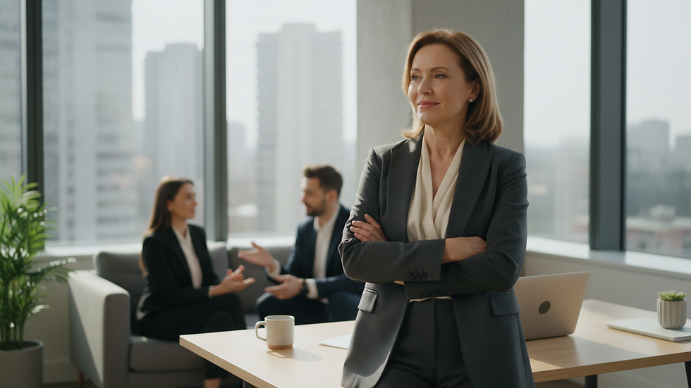 Eye-level view of a professional standing confidently in a modern office