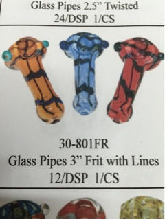 Pipe 3` Frit W-Lines 1-2ct