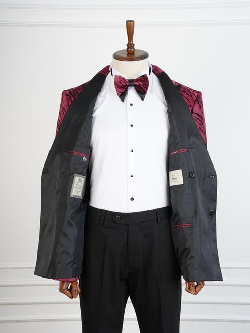 Thumbnail: Mens Slim Fit Italian Style Patterned Groom Tuxedo - Burgundy