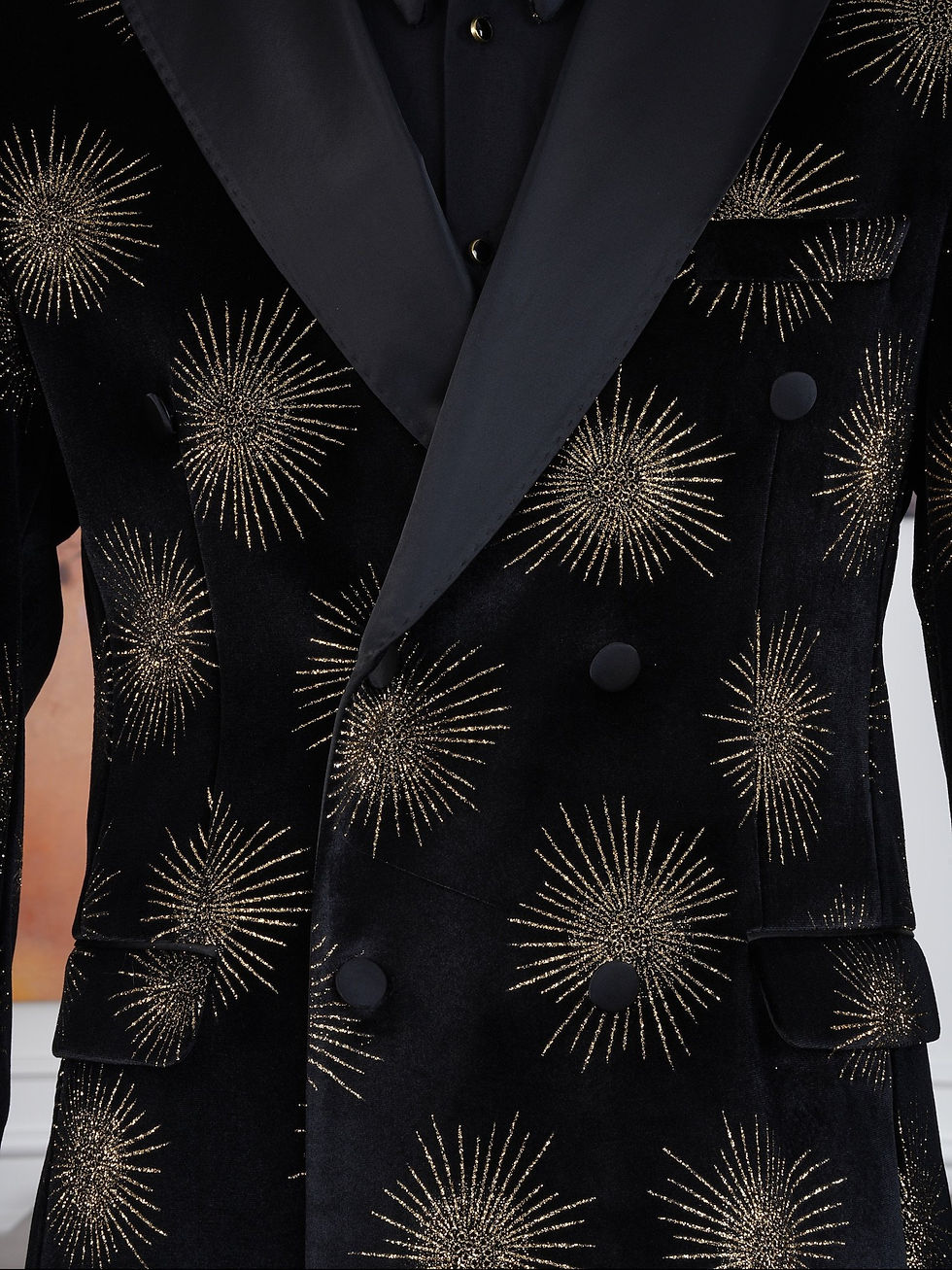 Thumbnail: Premium Mens Slim Fit Italian Style Patterned Tuxedo Groom Suit - Black
