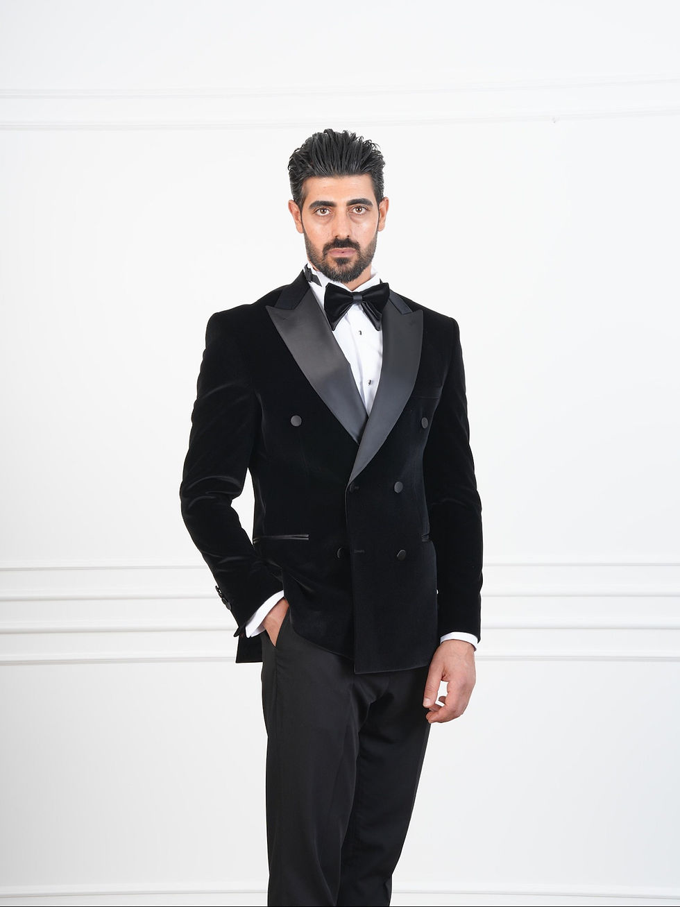 Thumbnail: Mens Premium Velvet Double Breasted Tuxedo Groom Suit Italian Style Jacket Pants