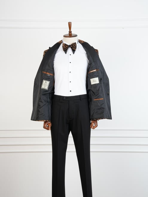 Thumbnail: Mens Slim Fit Italian Style Patterned Groom Tuxedo - Brown