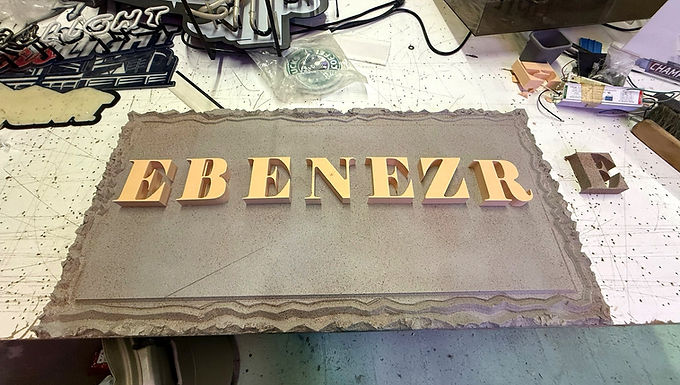 Ebenezer dimensional letters on stone panel