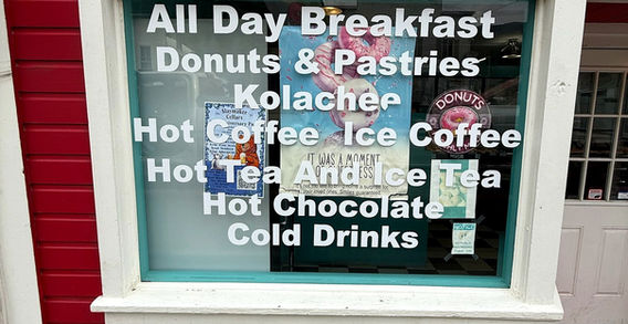 Lady Donut House cut vinyl window lettering
