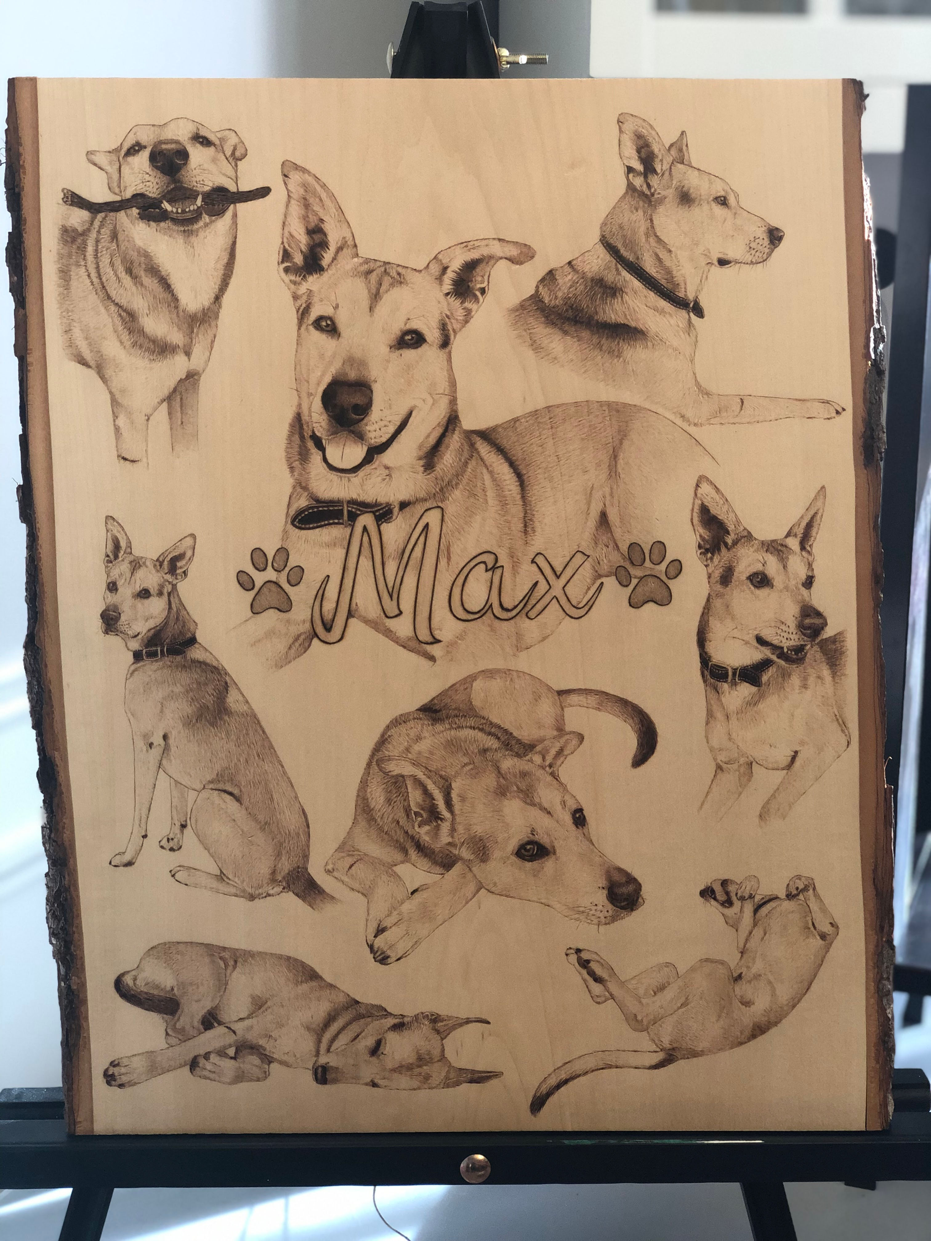 Custom Pet Collage on Live Edge Basswood