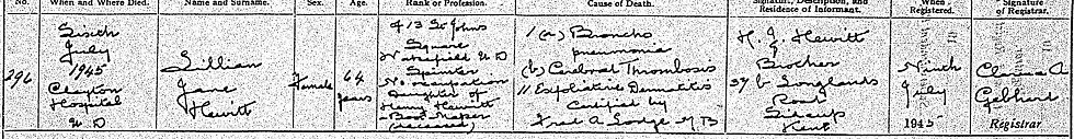 Lillian Jane Hewitt, 1945 Death © General Register Office (23)