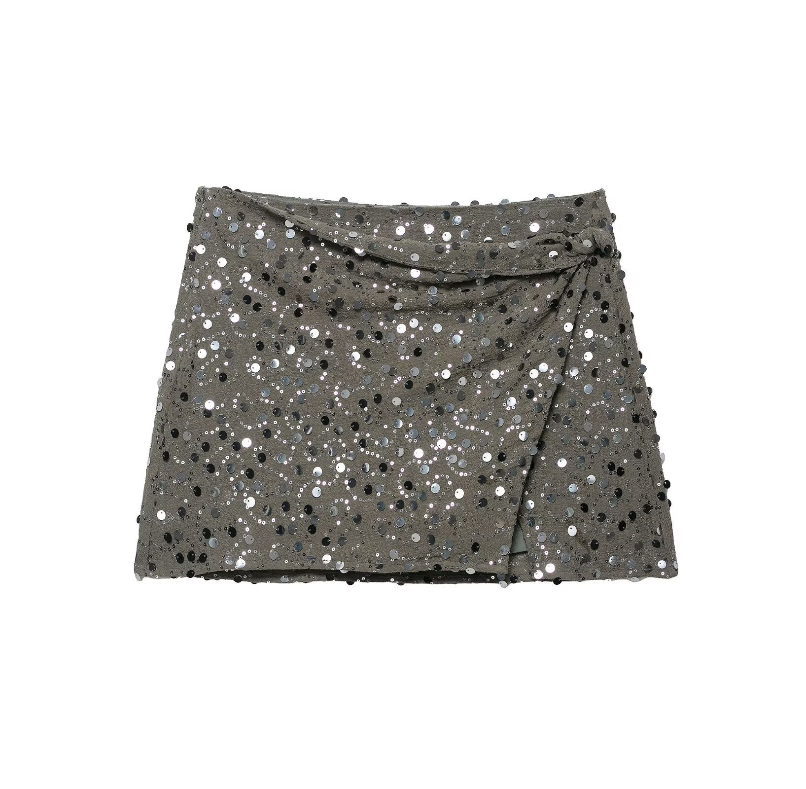 Noir Élan Sequin Wrap Mini Skirt