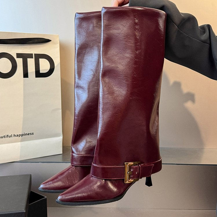 Thumbnail: Trouser Leaf Boots Women's Fall/Winter 2025 New Knee-Free Pointed Toe Stiletto H
