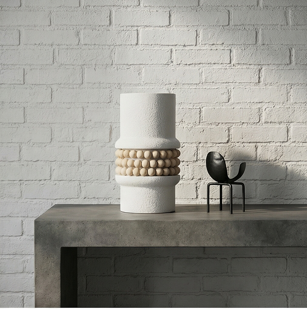 Miniatura: JARRON ALTO BLANCO CON COLLAR