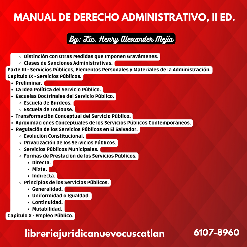 Miniatura: Manual de Derecho Administrativo, 2ED, CUSCATLECA, Dr. Henry Alexander Mejía