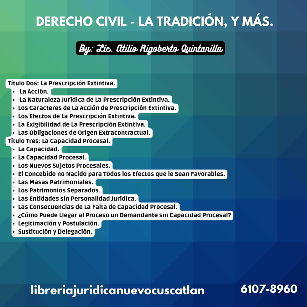 Miniatura: Derecho Civil: La Tradición, La Prescripción Extintiva, La Capacidad Procesal