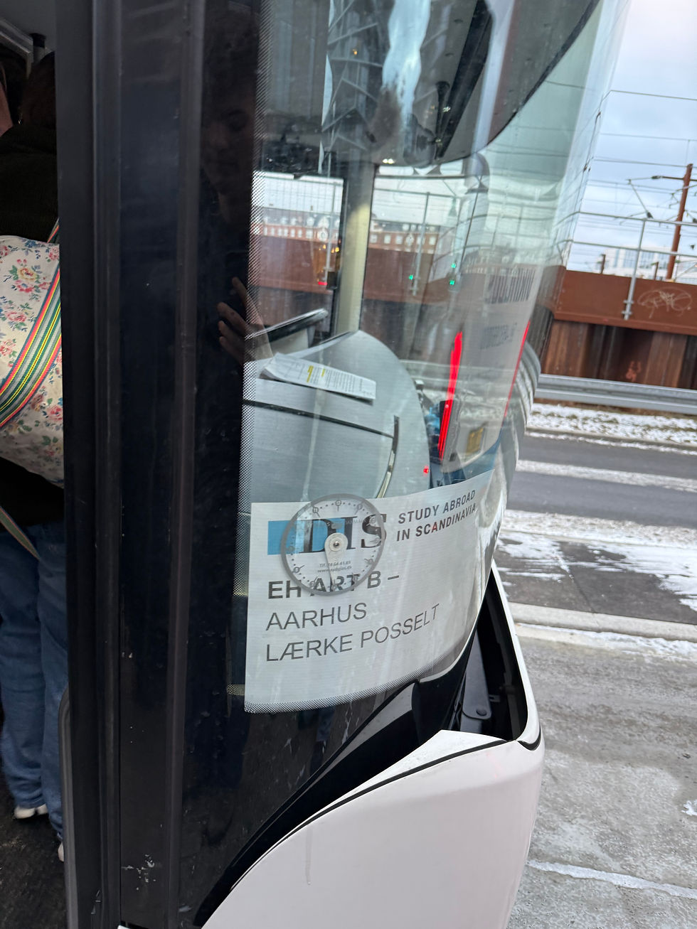 the front of our double decker bus - our silver chariot to Aarhus