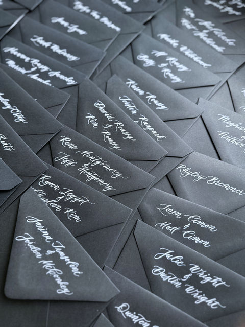 Wedding calligraphy for envelopes, place cards, and event stationery in Vancouver