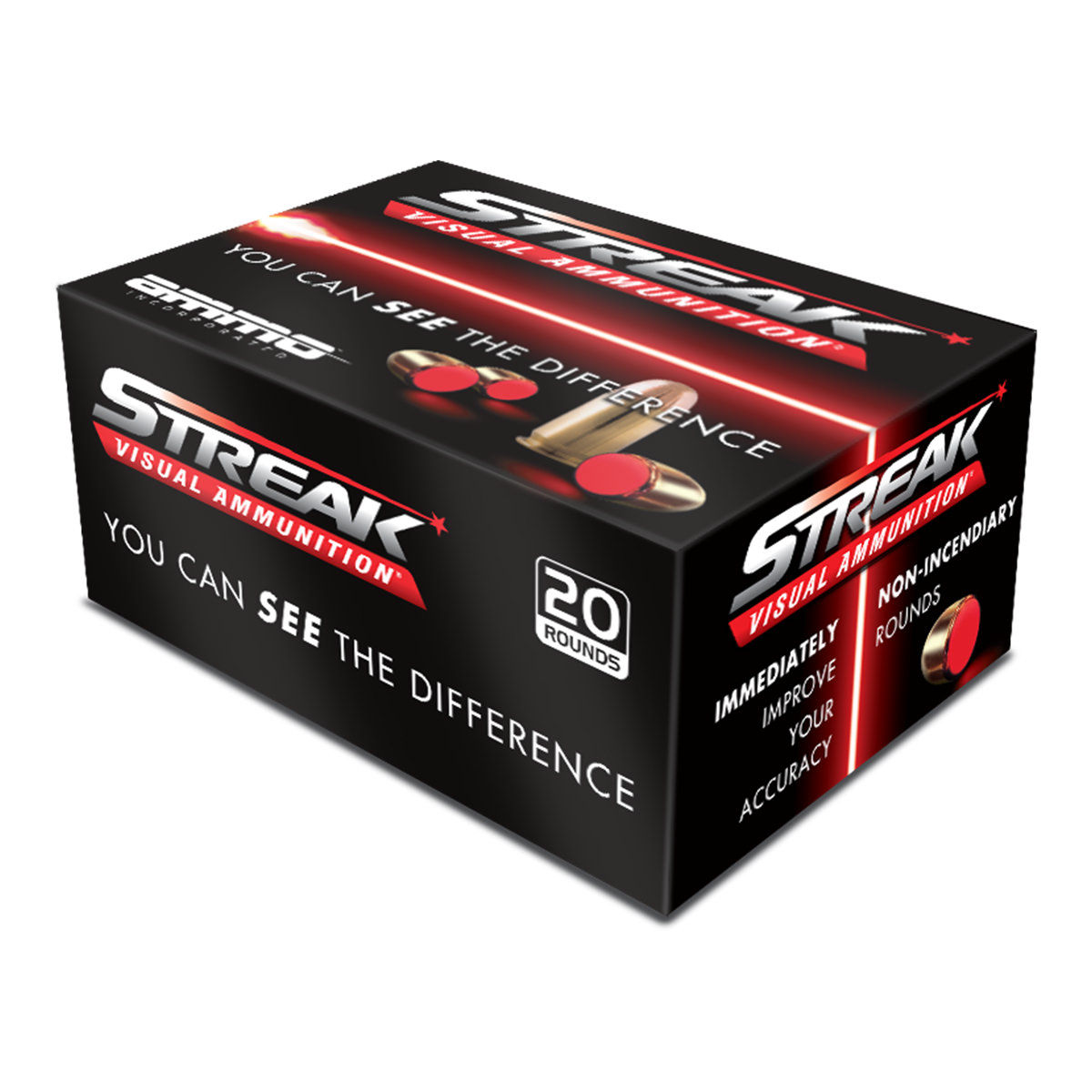 Ammo, Inc-40 Cal S&W- 180 gr.- JHP- Streak Visual Ammunition-**Red**- Box of 20