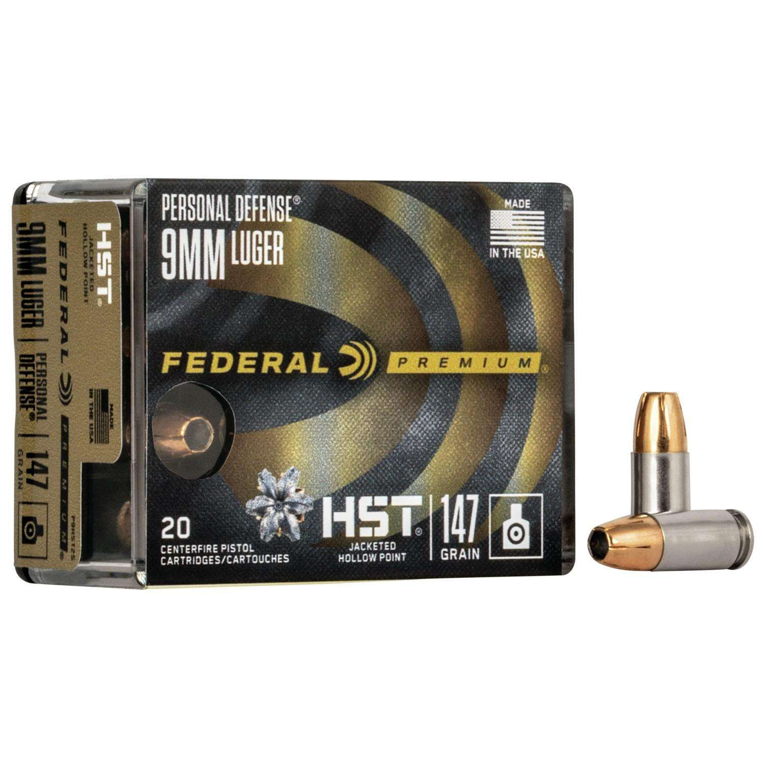 FEDERAL PREMIUM HST AMMO 9MM 147GR HST JHP- PERSONAL DEFENSE 20RD