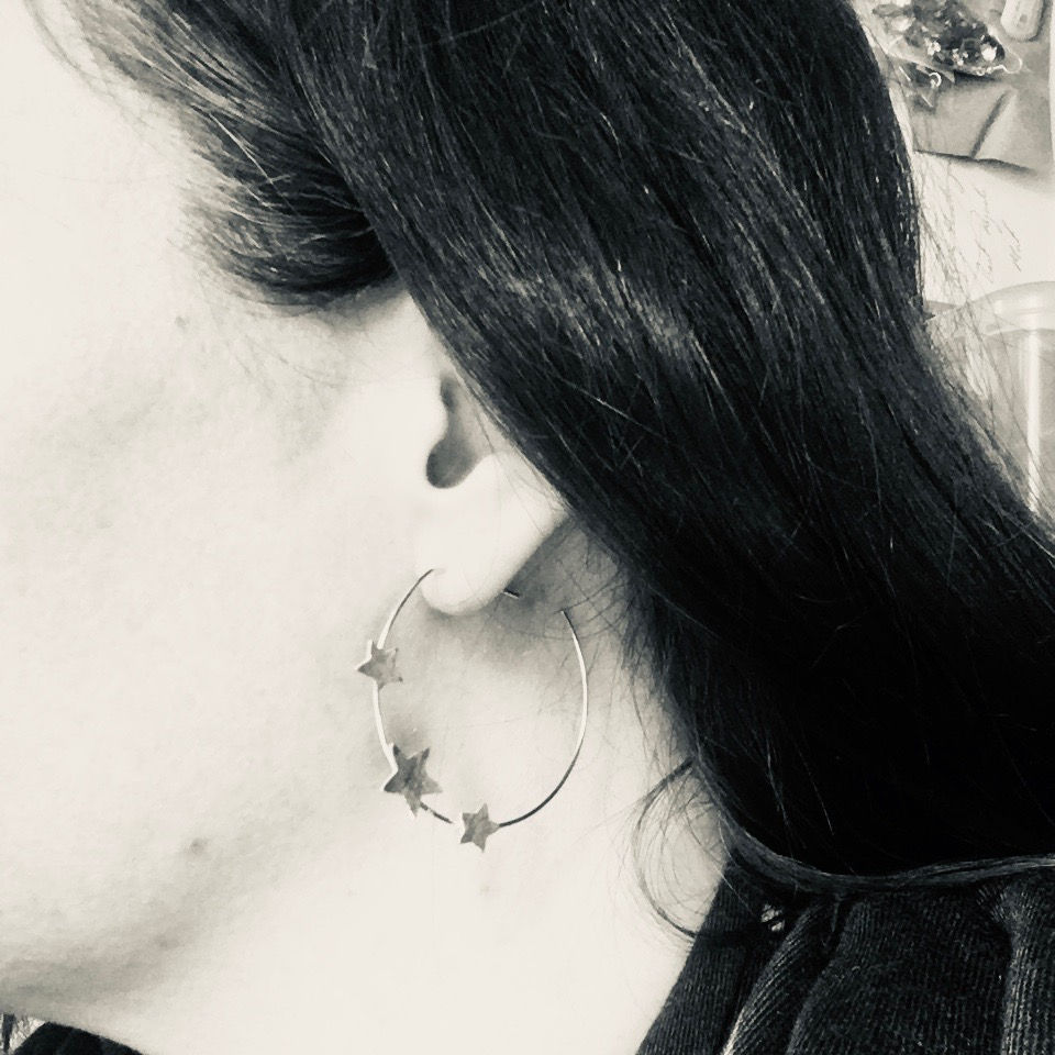 Thumbnail: Silver Star Hoop Earrings