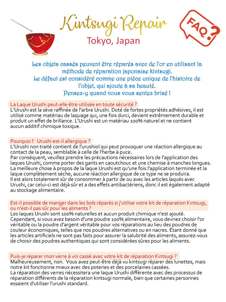 Thumbnail: Kit de réparations Kintsugi et manuel d'instructions en Français, Kintsukuroi