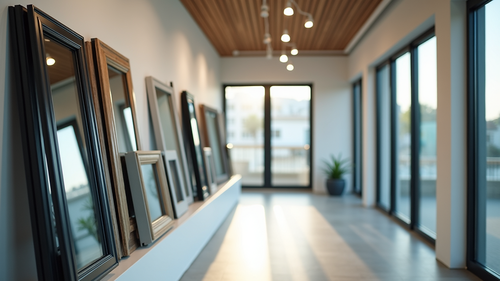 High angle view of window samples displayed in a showroom
