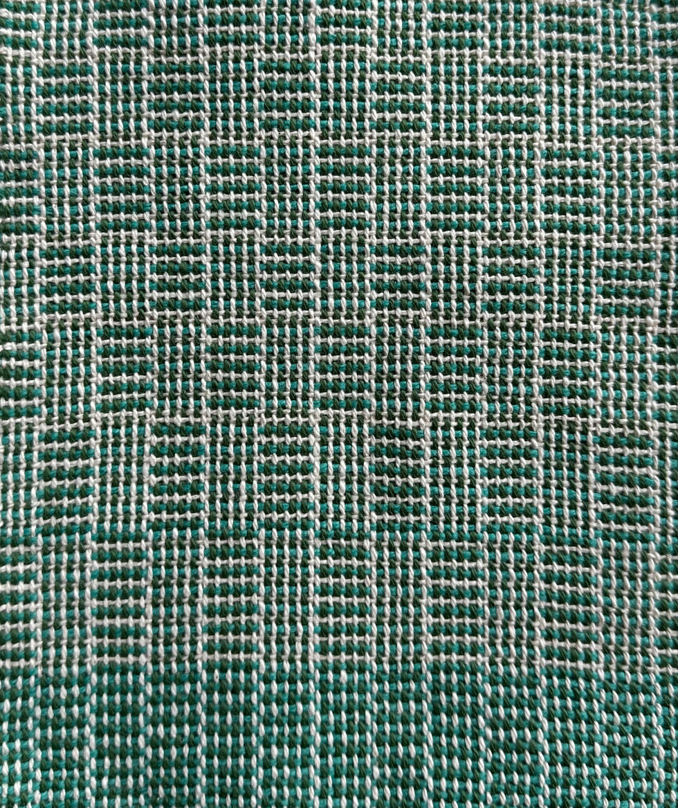 Log Cabin 4-Harness Loom Pattern, Green/Teal/White Front