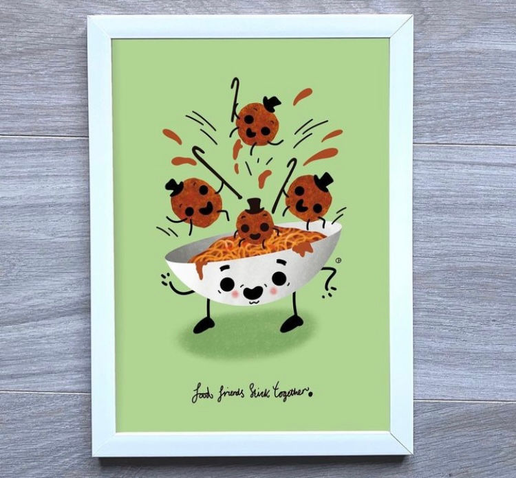 “Food Friends Stick Together.” (A4 Art Print Signed)