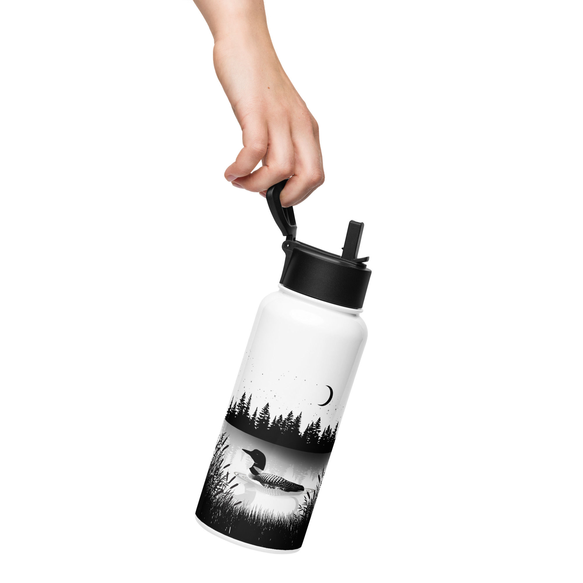 LEAVE ME A LOON Stainless steel water bottle with a straw lid