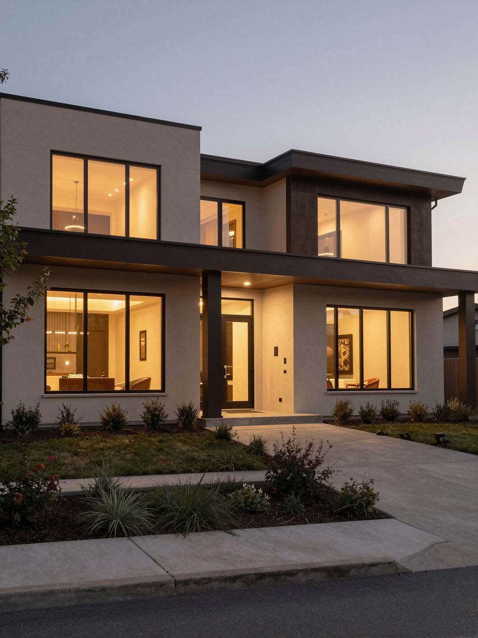 Modern house at dusk