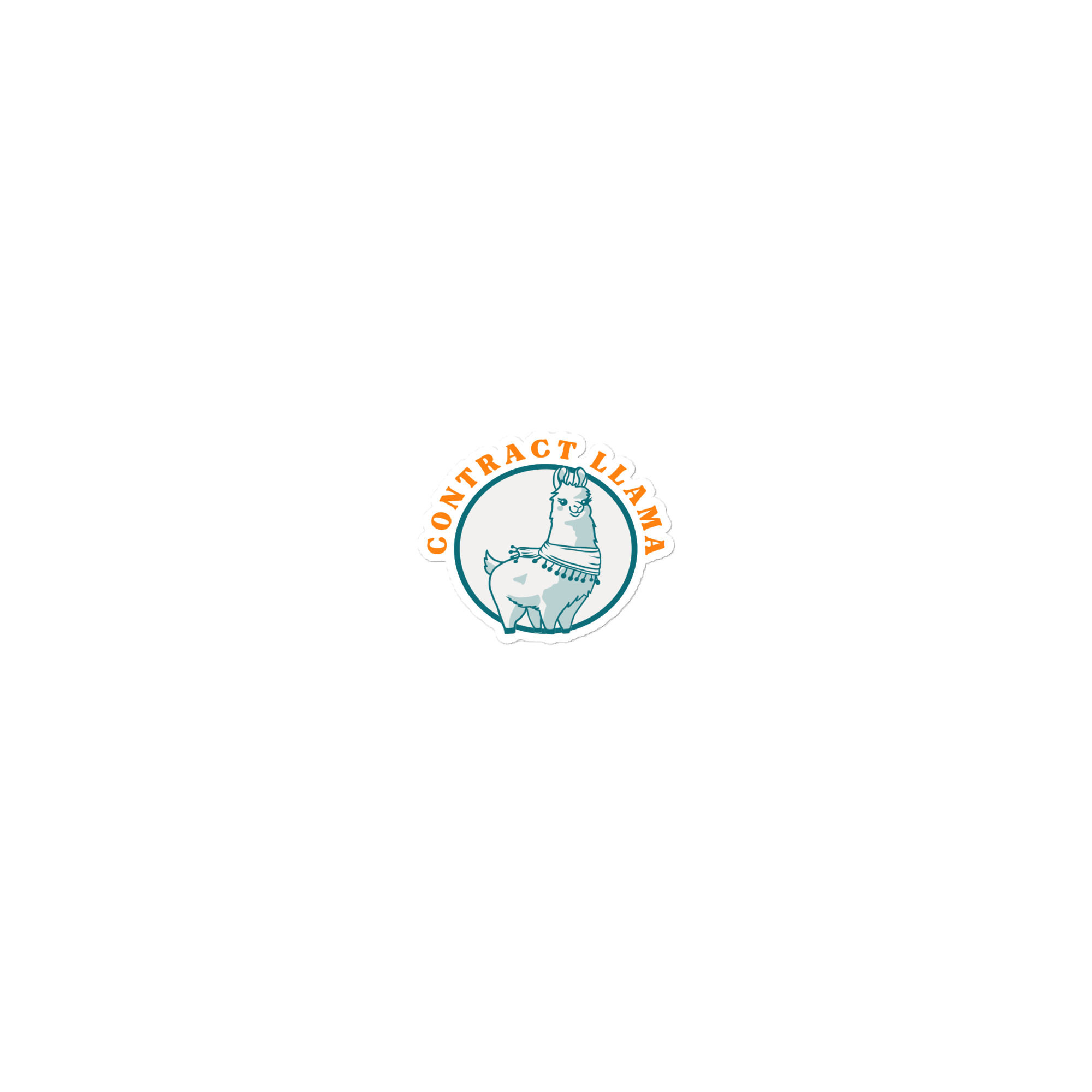 Contract Llama logo with turquoise and orange circular text and llama illustration.