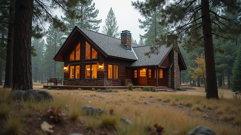 Eye-level view of a cozy Colorado home surrounded by trees