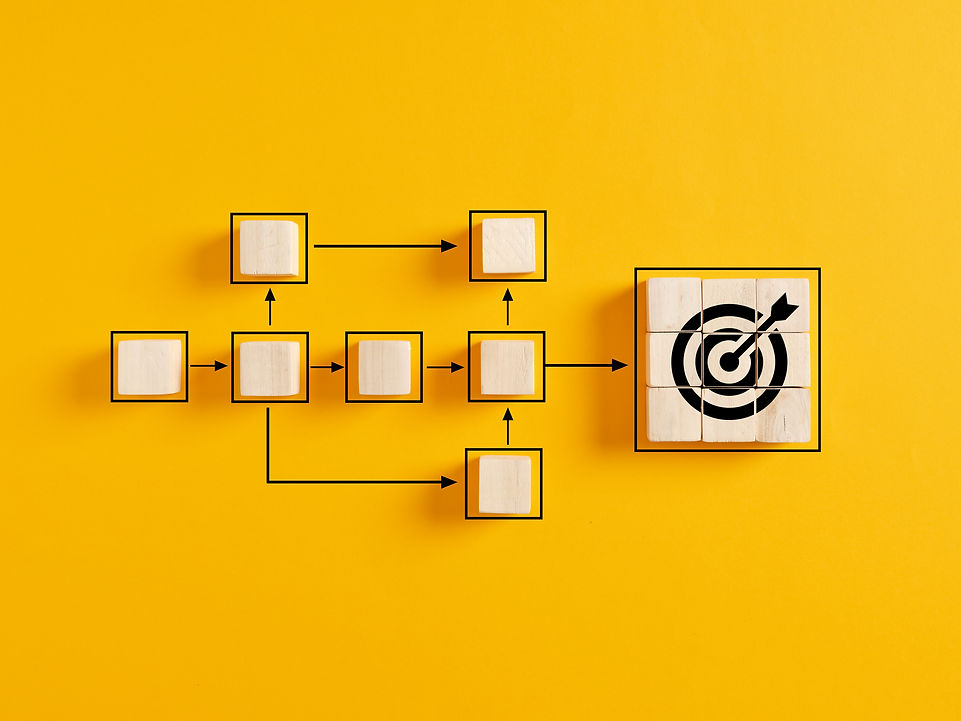 arrowns, blocks and terget on a yellow background