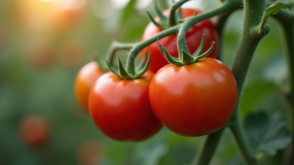 Close-up view of ripe tomatoes on the vine in a garden