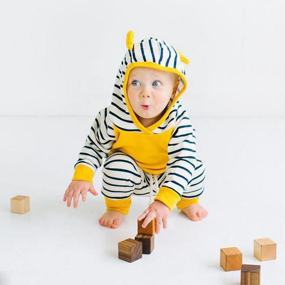 Thumbnail: Yellow Long Sleeve Hoodie and Striped Pants Set for Kids