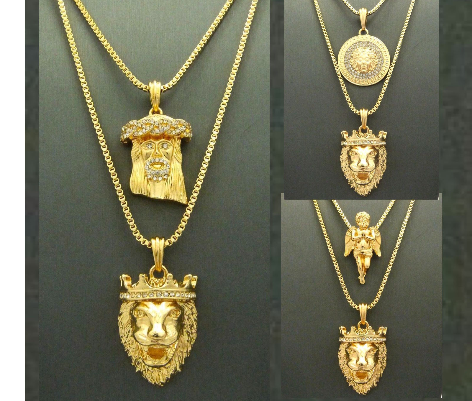 MENS NEW HIP HOP JESUS LION KING / MINI MICRO JESUS PENDENT BOX CHAIN NECKLACE