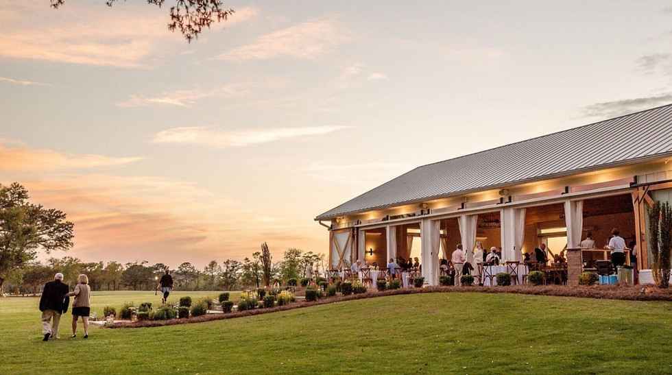 Farm 58 wedding venue building at sunset in NC