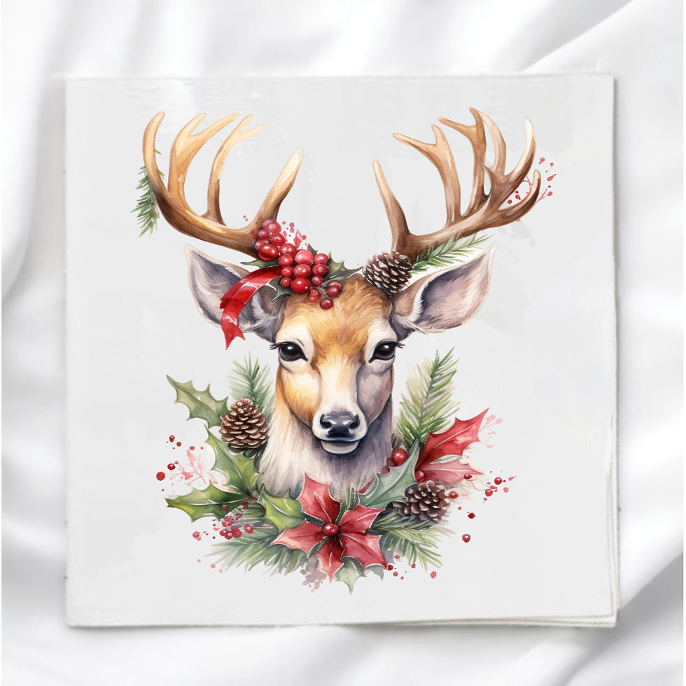 Winter Christmas Deer Fabric Panel Quilt Block