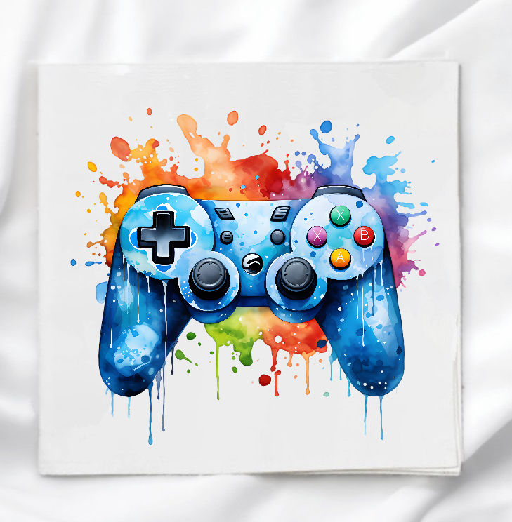 Blue Video Game Controller Fabric Panel Quilt Block Craft Fabric