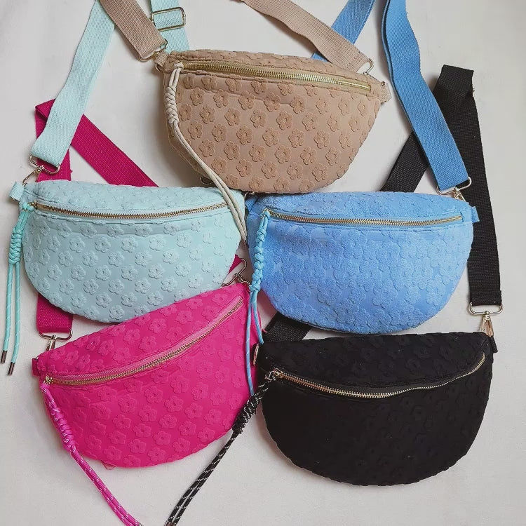 Thumbnail: Embossed Daisy Blossom Belt Sling Bag